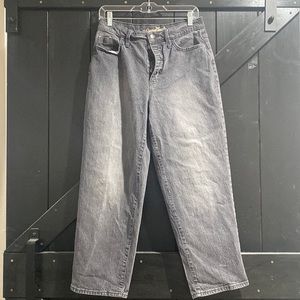 Black wash wide leg jeans, size 6